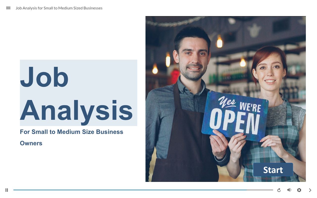 Opening screen of Job Analysis for Small to Medium Sized Businesses